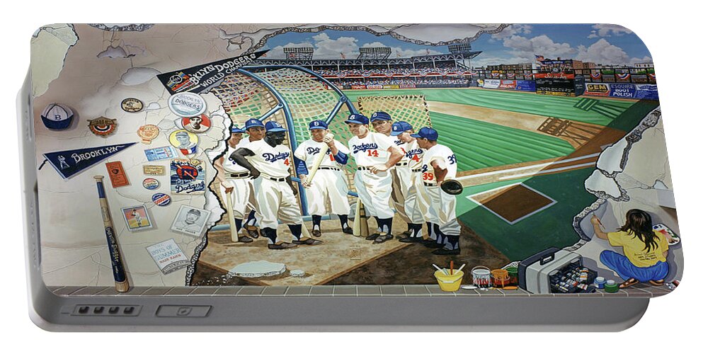 Brooklyn Dodgers Portable Battery Charger featuring the painting The Brooklyn Dodgers in Ebbets Field towel version by Bonnie Siracusa