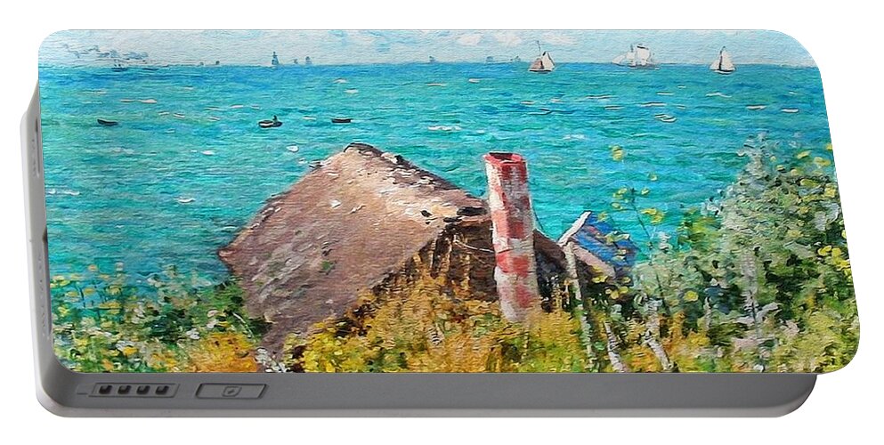 Claude Monet Portable Battery Charger featuring the painting The Cabin At Saint-Adresse by Claude Monet