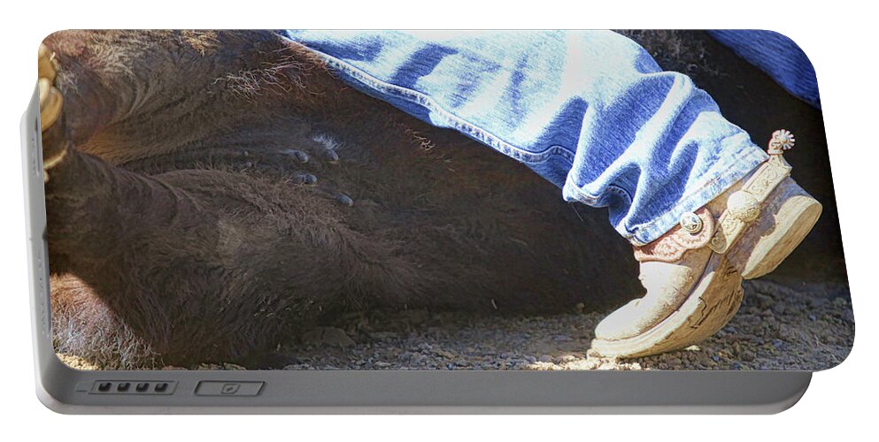 Boot Portable Battery Charger featuring the photograph The Calf Roper by Steve McKinzie
