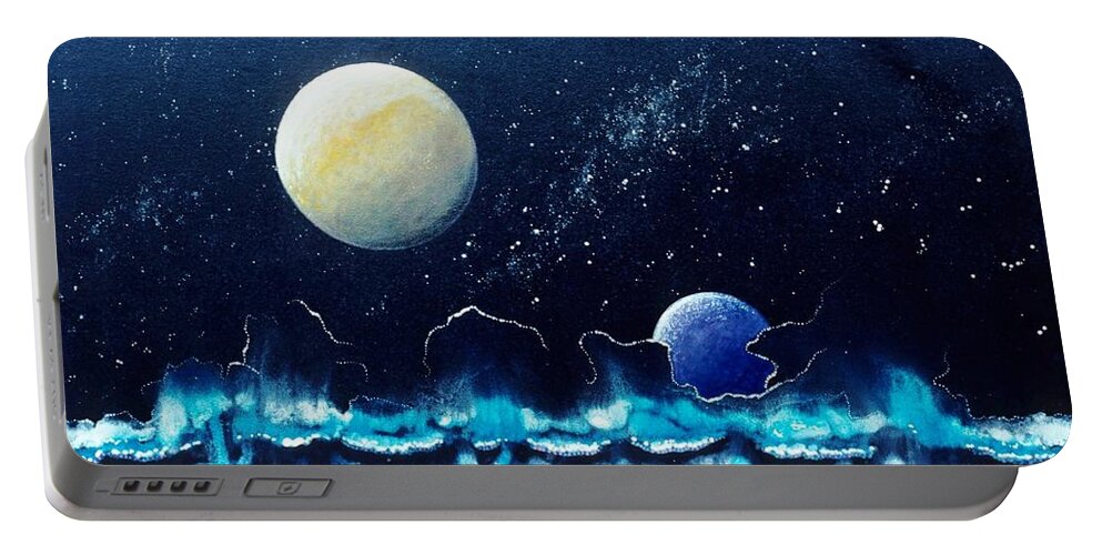Spiritual Portable Battery Charger featuring the painting The Caress of Deep Space by Lee Pantas