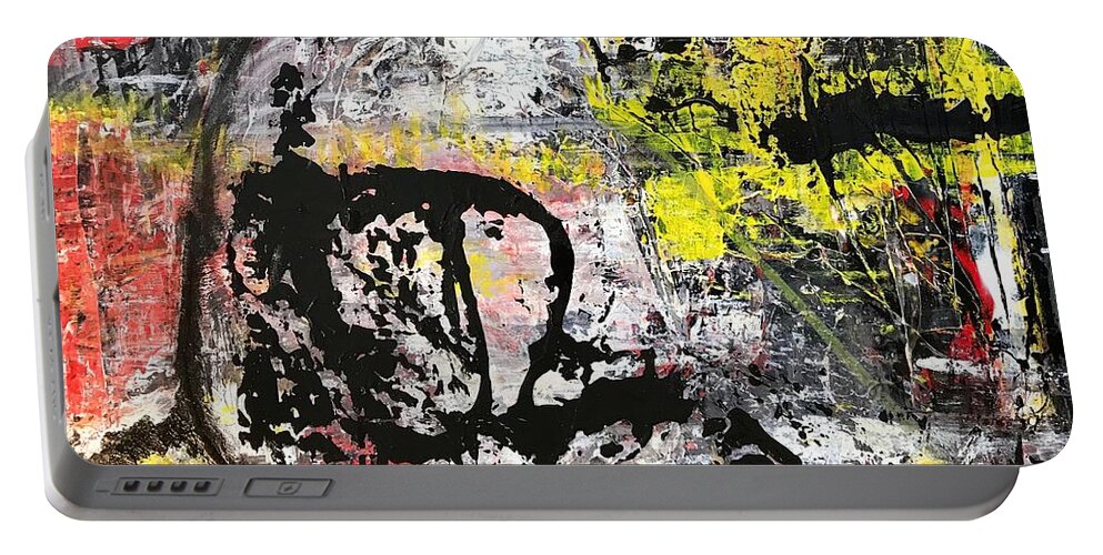 Acrylic Portable Battery Charger featuring the painting The Chaos Around Me by Laura Jaffe