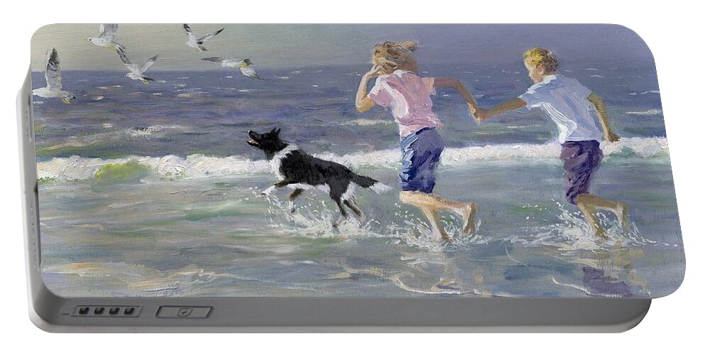 Seaside; Children Portable Battery Charger featuring the painting The Chase by William Ireland