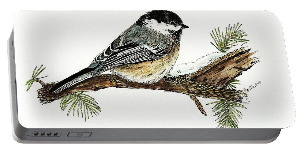 Chickadee Portable Battery Charger featuring the painting The Chickadee by Shari Nees