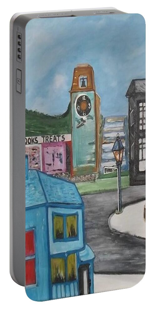 Acrylic Portable Battery Charger featuring the painting The Clock Tower by Denise Morgan