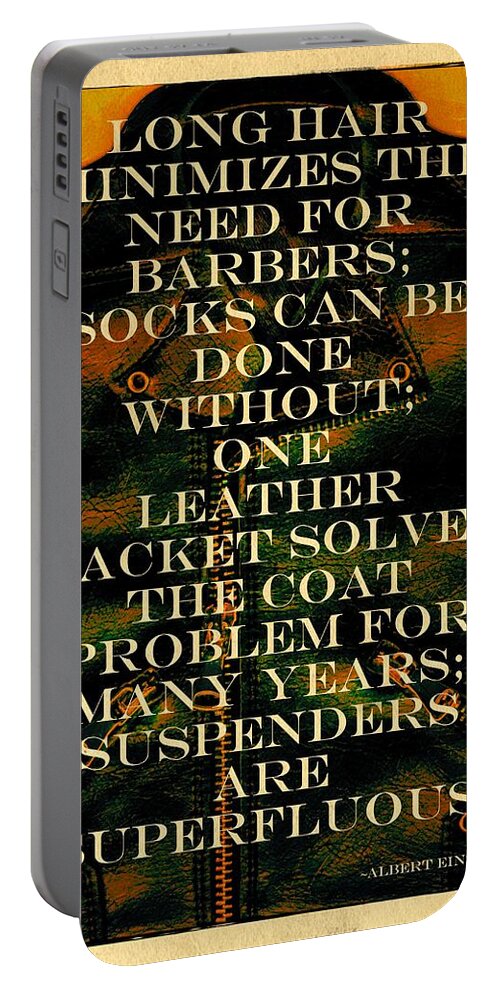 Albert Einstein Quotes Portable Battery Charger featuring the digital art The Coat Problem by Michelle Calkins