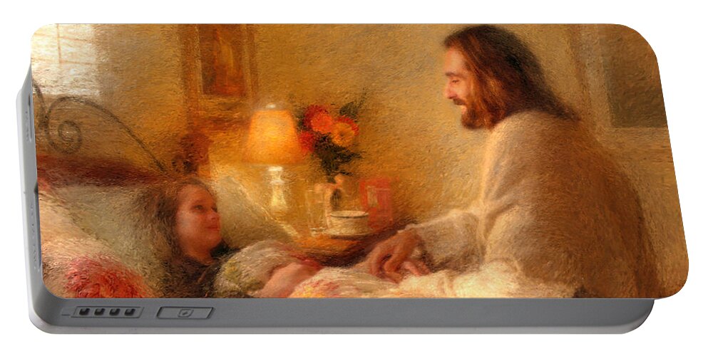 Jesus Portable Battery Charger featuring the painting The Comforter by Greg Olsen