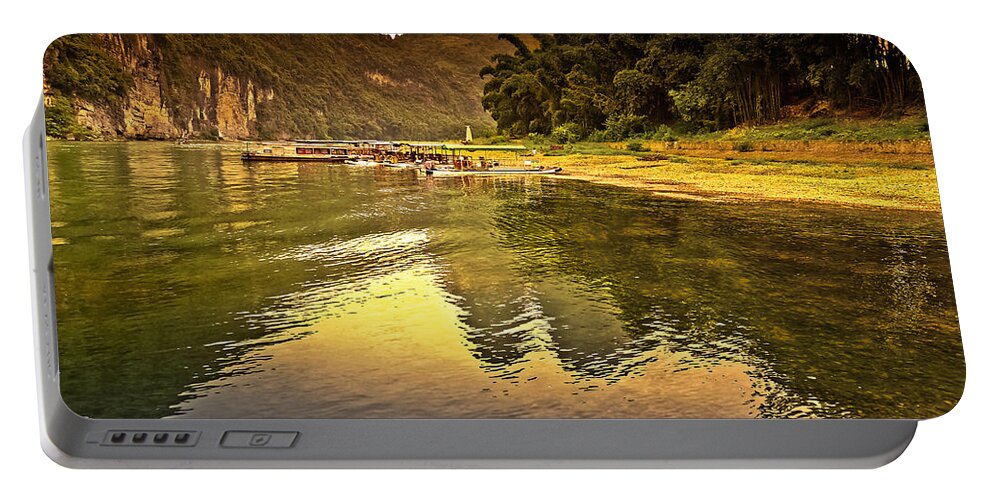 Sunset Portable Battery Charger featuring the photograph The coming complete peace-China Guilin scenery Lijiang River in Yangshuo by Artto Pan