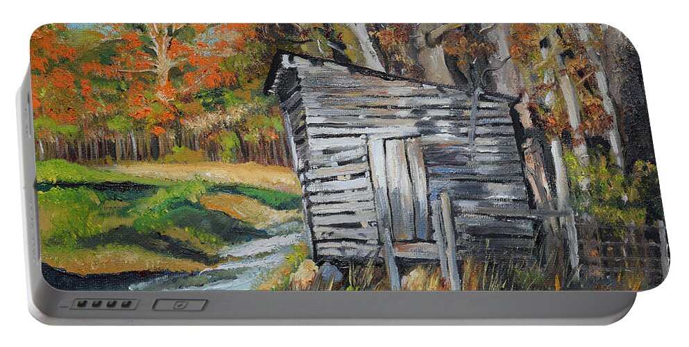 Corn Crib Portable Battery Charger featuring the painting The Crib - Ellijay - Corncrib by Jan Dappen