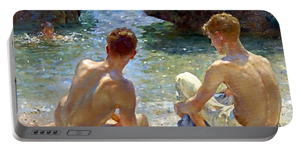 Critics Portable Battery Charger featuring the painting The Critics by Henry Scott Tuke