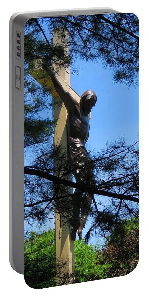 Cross Portable Battery Charger featuring the photograph The Cross in the Woods by Keith Stokes