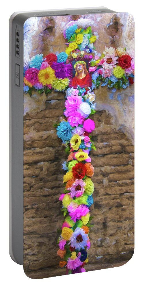 Jesus Portable Battery Charger featuring the painting The Cross by Sandra Selle Rodriguez