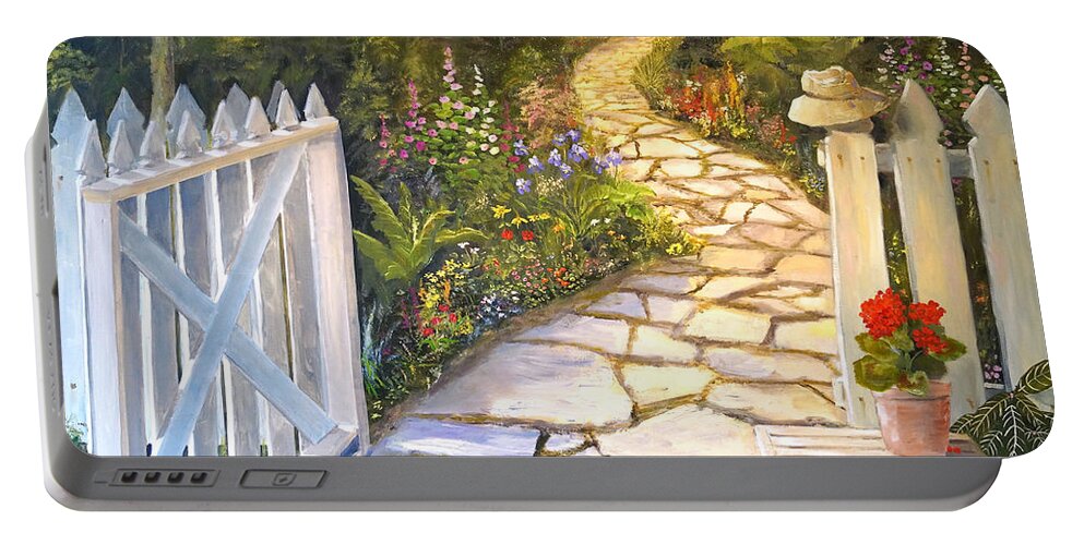 Landscape Portable Battery Charger featuring the painting The Cutting Garden by Alan Lakin