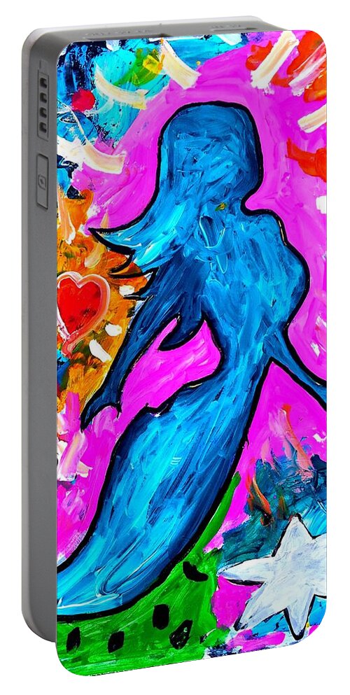 Mermaid Portable Battery Charger featuring the painting The dancing mermaid by Neal Barbosa
