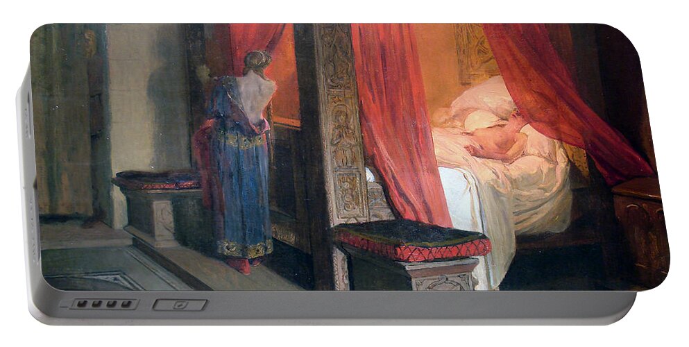 Jean-paul Laurens Portable Battery Charger featuring the painting The Death of Galswintha by Jean-Paul Laurens