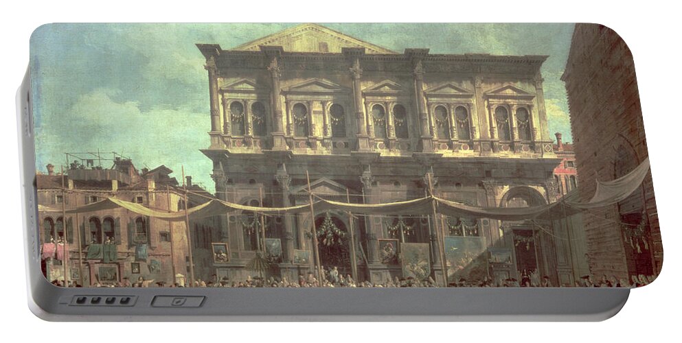 The Doge Visiting The Church And Scuola Di San Rocco Portable Battery Charger featuring the painting The Doge Visiting the Church and Scuola di San Rocco by Canaletto