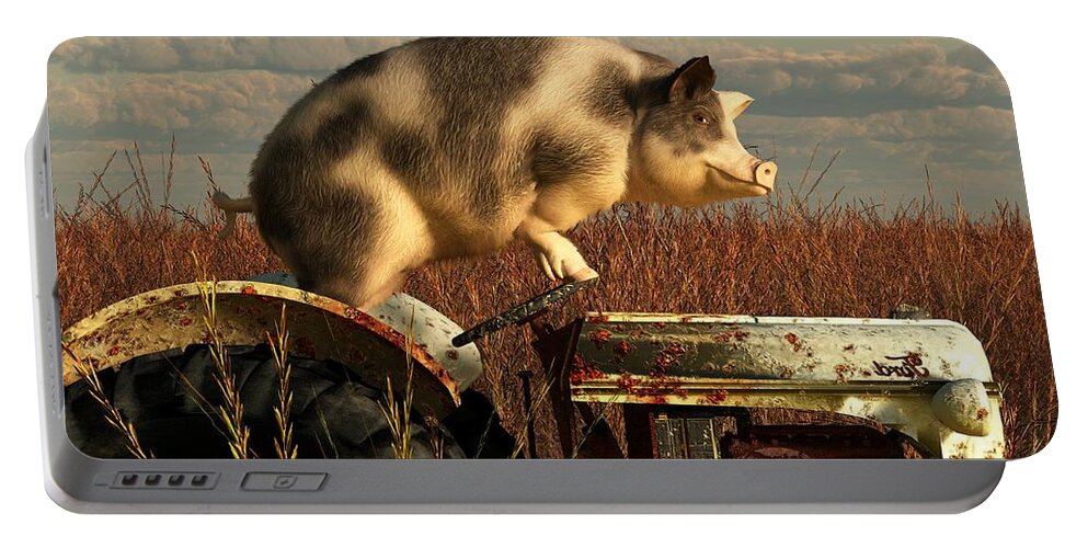 Pig Portable Battery Charger featuring the digital art The Dream of a Pig by Daniel Eskridge