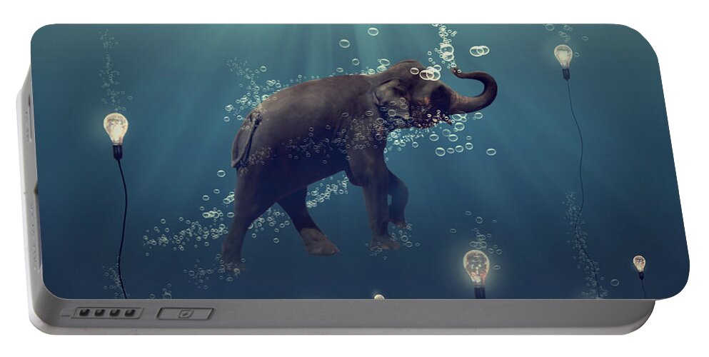 Elephant Portable Battery Charger featuring the photograph The dreamer by Martine Roch