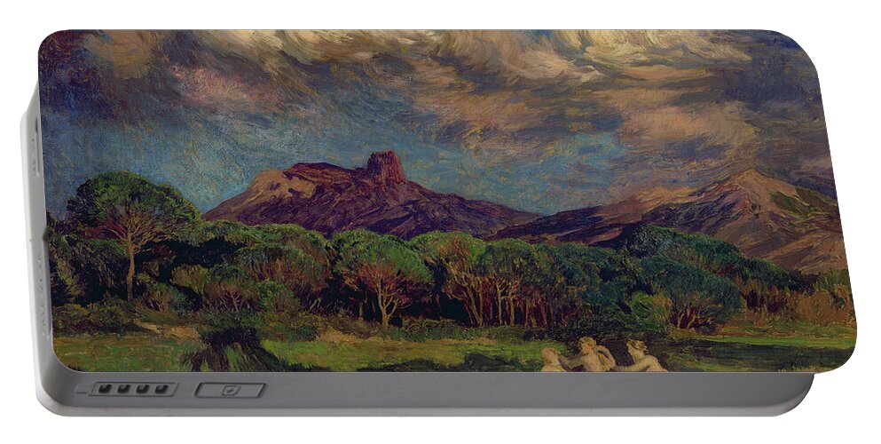 The Portable Battery Charger featuring the painting The Dryads by Marie Auguste Emile Rene Menard