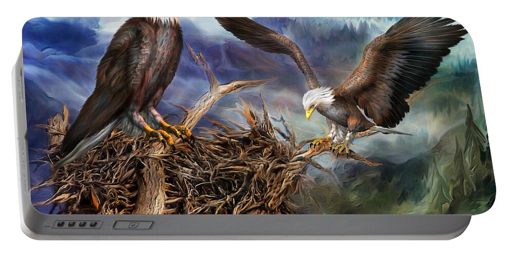 Eagle Portable Battery Charger featuring the mixed media The Eagle's Nest by Carol Cavalaris