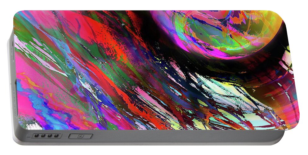 Abstract With A Sci-fi Twist .shifting Level Of Perspective Harboring What Might Be A Planet In This Imaginary Impressionist Universe. Portable Battery Charger featuring the digital art The edge of Warp by Priscilla Batzell Expressionist Art Studio Gallery