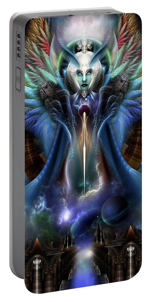Fractal Portable Battery Charger featuring the digital art The Eternal Majesty Of Thera Fractal Portrait by Rolando Burbon