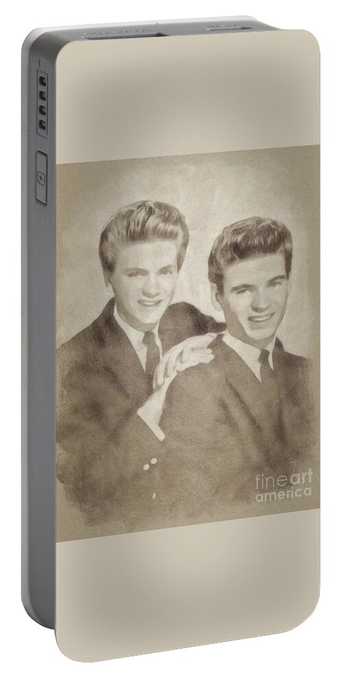 Hollywood Portable Battery Charger featuring the drawing The Everly Brothers, Music Legends by John Springfield by Esoterica Art Agency