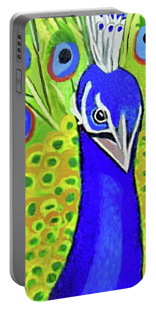 Margaret Harmon Painting Portable Battery Charger featuring the painting The Face of a Peacock by Margaret Harmon