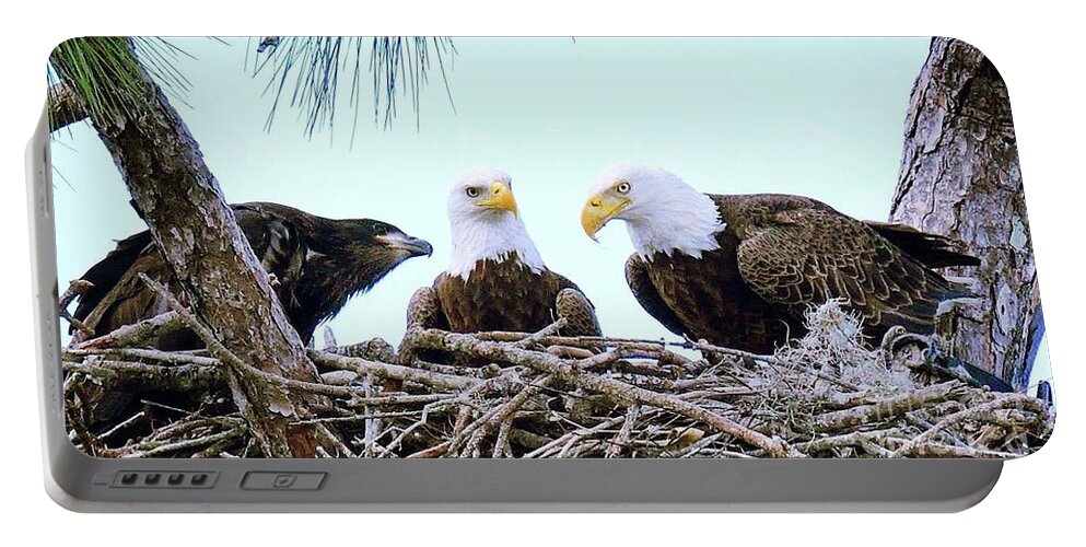 Bald Eagle Portable Battery Charger featuring the photograph the Family love E9 Harriet and M15 by Liz Grindstaff