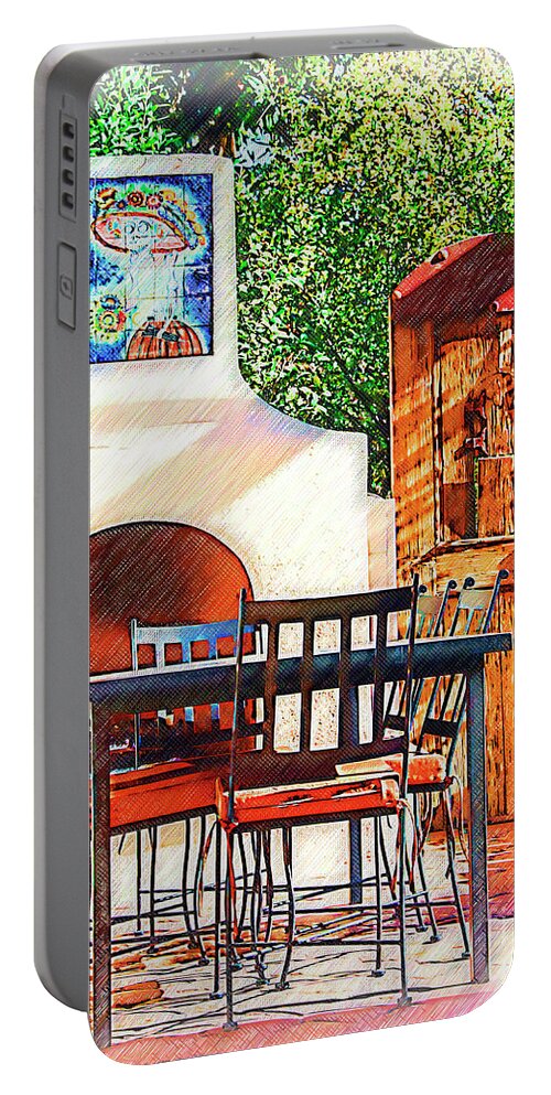Outdoor Portable Battery Charger featuring the digital art The Fireplace, Table And Door by Kirt Tisdale