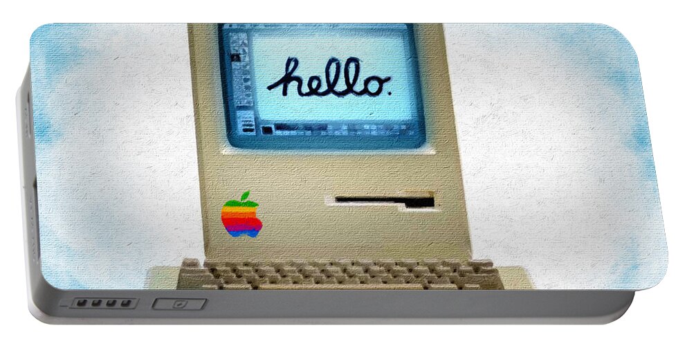 Macintosh Computer Portable Battery Charger featuring the painting Hello Apple by Tony Rubino
