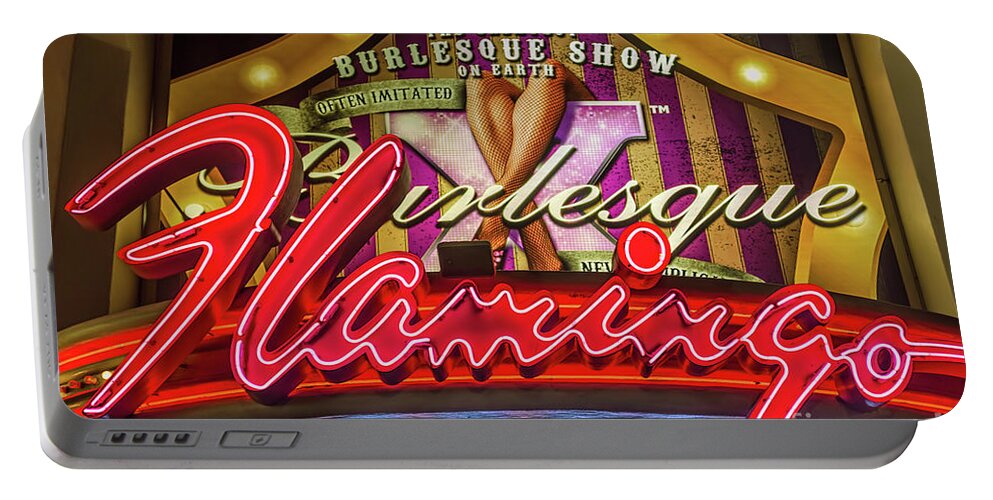 The Flamingo Portable Battery Charger featuring the photograph The Flamingo Burlesque Sign by Aloha Art