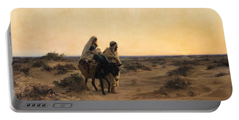 Eug�ne Girardet Portable Battery Charger featuring the painting The Flight into Egypt by Eugene Girardet
