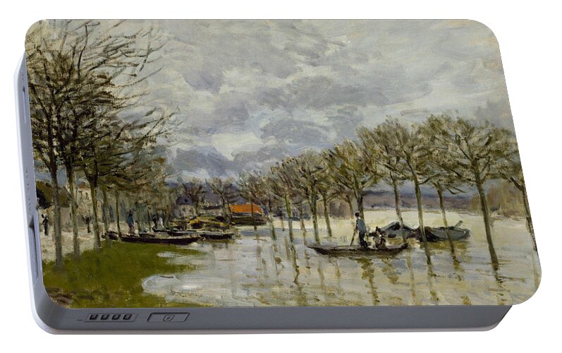 Alfred Sisley Portable Battery Charger featuring the painting The Flood on the Road to Saint Germain by Alfred Sisley