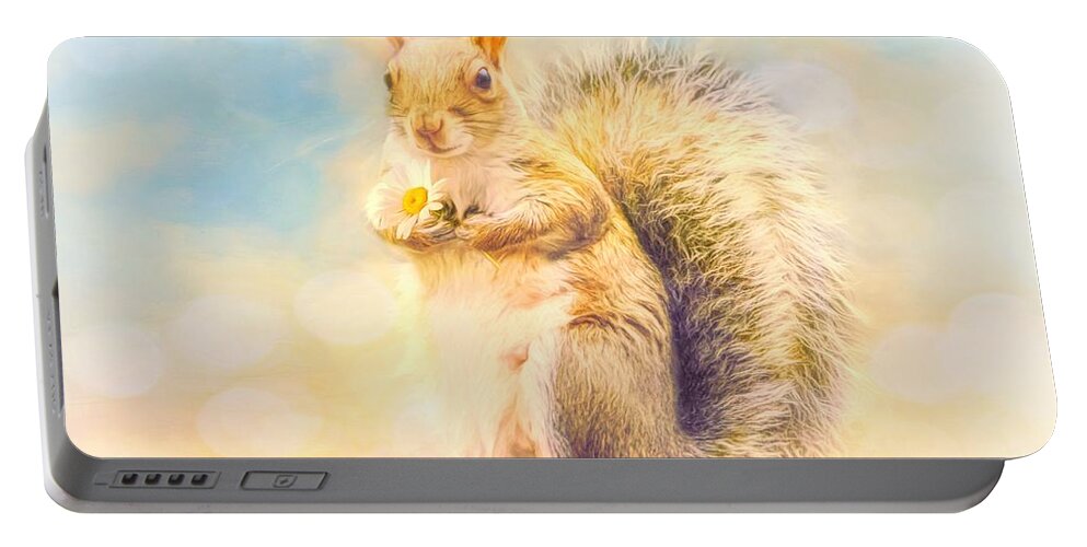 Squirrel Portable Battery Charger featuring the photograph The Flower Girl by Tina LeCour