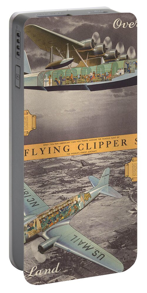 Pictorial Portable Battery Charger featuring the mixed media The Flying Clipper Ships - Pan American Airways - Vintage Travel Advertising Poster by Studio Grafiikka