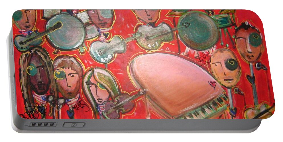 The Fray Portable Battery Charger featuring the painting The Fray and the Flobots by Laurie Maves ART