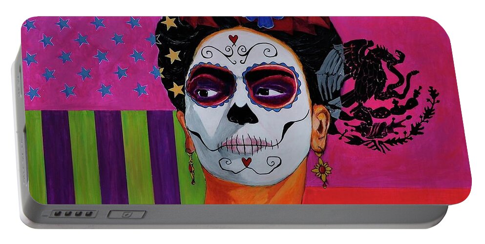 Love And Passion In Two Neighboring Countries. Portable Battery Charger featuring the painting The Frida Kahlo by Plata Garza