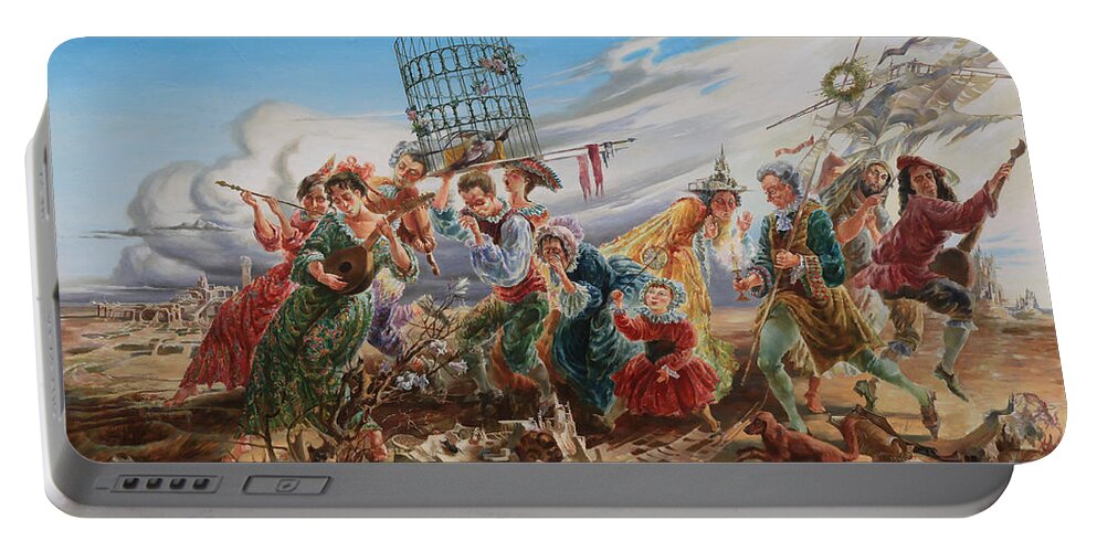 Russian Artists New Wave Portable Battery Charger featuring the painting The Funeral of Bird. From Triptych Procession by Maya Gusarina