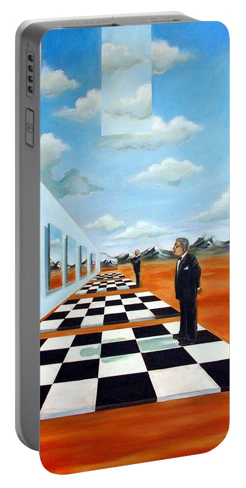 Surreal Portable Battery Charger featuring the painting The Gallery by Valerie Vescovi