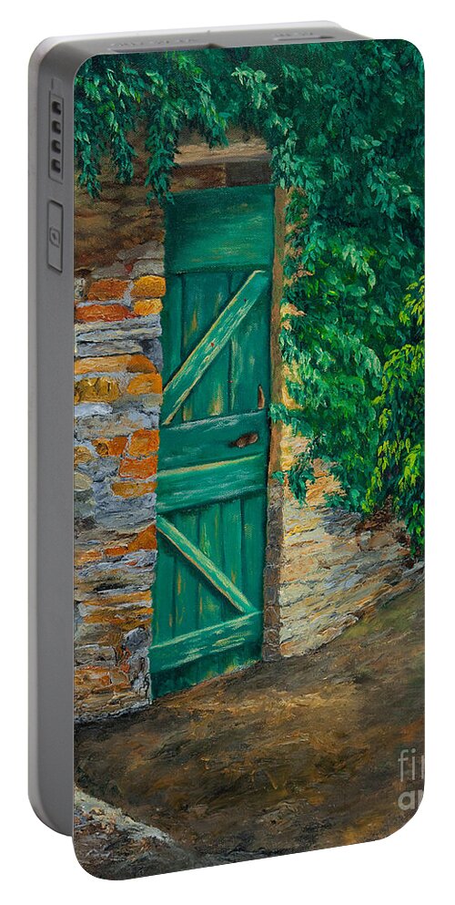 Cinque Terre Italy Art Portable Battery Charger featuring the painting The Garden Gate In Cinque Terre by Charlotte Blanchard