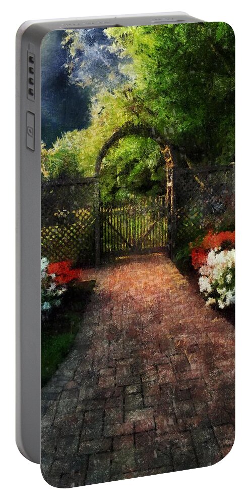 Landscape Portable Battery Charger featuring the painting The Garden Path by RC DeWinter
