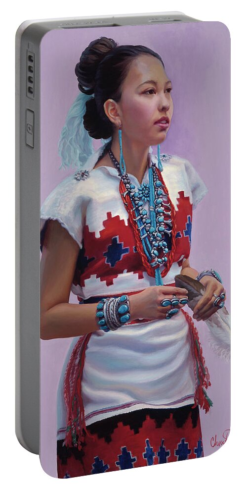 Native American Portable Battery Charger featuring the painting The Gift by Christine Lytwynczuk