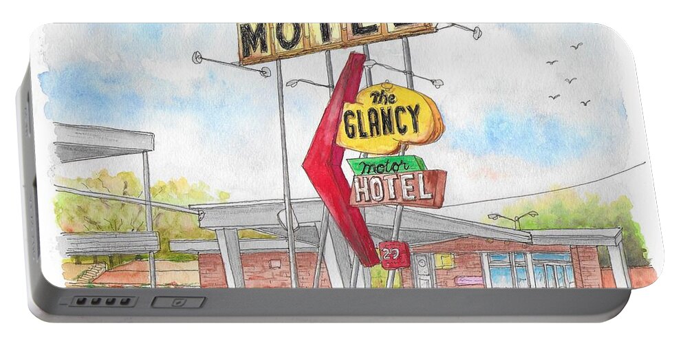 The Glancy Motor Hotel Portable Battery Charger featuring the painting The Glancy Motor Hotel, Cinton, Oklahoma by Carlos G Groppa