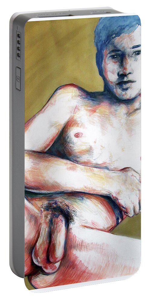 Golden Boy Portable Battery Charger featuring the painting The Golden Boys Stares Back by Rene Capone