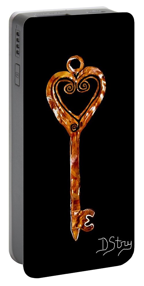 Polymer Clay Portable Battery Charger featuring the mixed media The Golden Key by Deborah Stanley