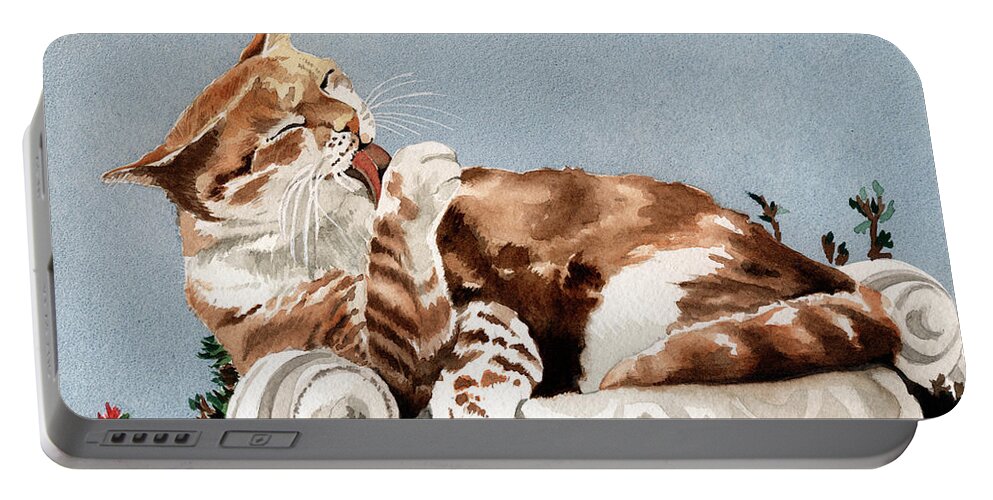 Cat Portable Battery Charger featuring the painting The Good Life by Louise Howarth