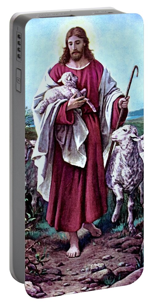 Good Shepherd Portable Battery Charger featuring the painting The Good Shepherd 1878 Bernhard Plockhorst by Movie Poster Prints