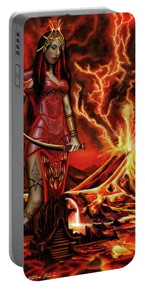 Hawaii Portable Battery Charger featuring the painting The Goodess Pele of Hawaii by James Hill