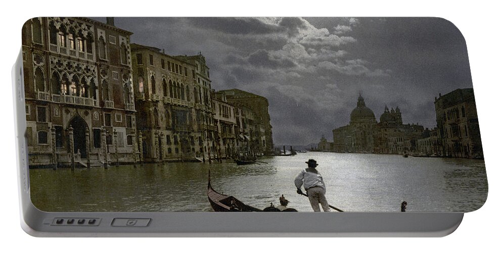 Moonlit Portable Battery Charger featuring the photograph The Grand Canal Venice by Moonlight by Italian School