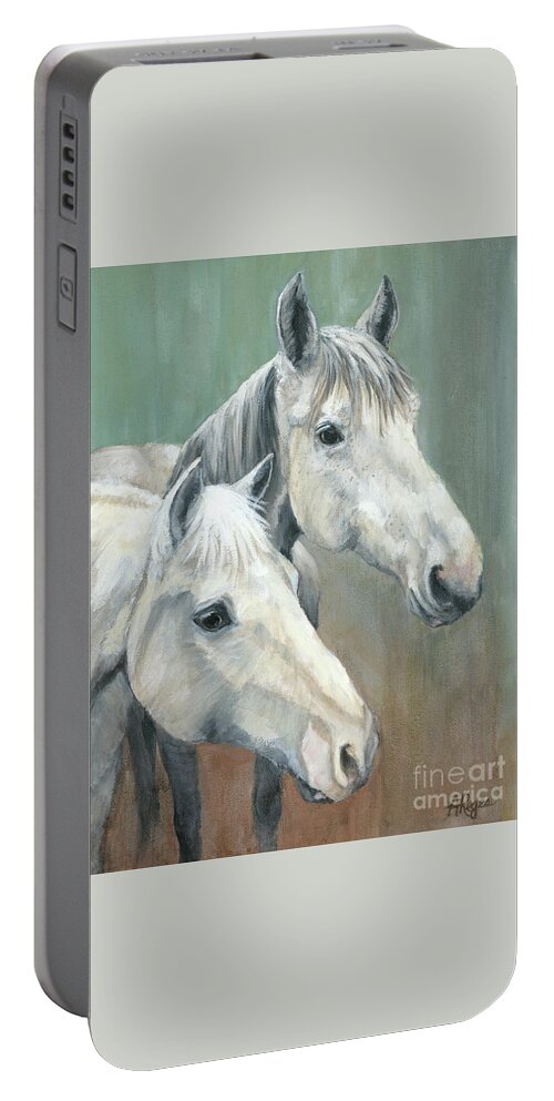 Horse Portable Battery Charger featuring the painting The Grays - Horses by Amy Reges